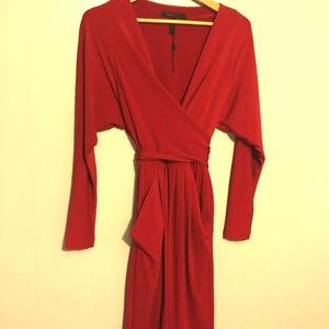 BCBG Red Long sleeve Wrap Dress